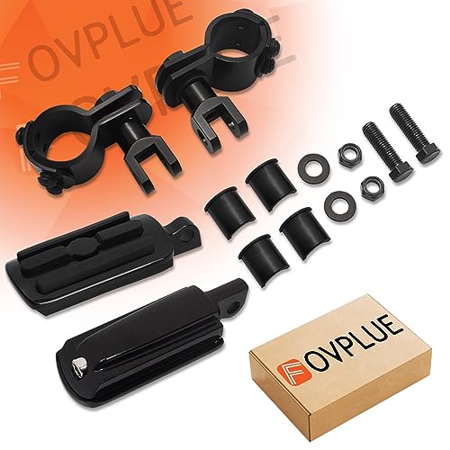 FOVPLUE 1",1.25"Highway Footpegs, Adjustable Highway Peg w/ 3-Piece Clamp for Harley Touring Softail Dyna Sportster models w/25mm-32mm Engine Guard/Tubing,Black#1 - color: Black and Rubber Style