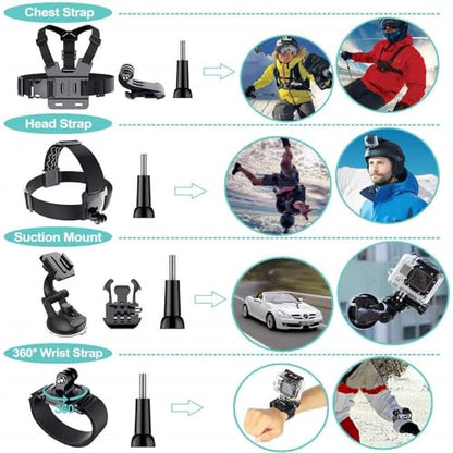 REFLEX CAMERA 50 in 1 Action Camera Accessories Kit Compatible with GoPro Hero 13/12/11/10/9/8, DJI Osmo Action 2, 3, 4, Pro 5, Insta360 Ace Pro/Ace Pro 2 Akaso and other Sports Cameras & Durable Case - size: 50-in-1-Kit