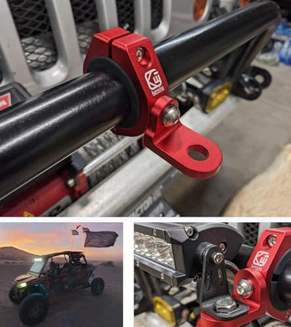 BRCOVAN 2PCS UTV Whip Light Mounts, LED Light Bar Mounting Bracket, Red | Solid Aluminum Alloy Materials, 360° Adjustable Off-Road Whip Flag Mount Fit 1.5''/1.65'' /1.75''/1.85''/2'' Roll Cage Bars
