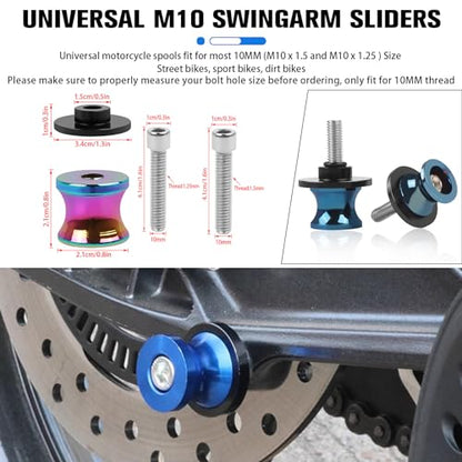 CHIFUN 2Pcs 10MM M10 X1.5/1.25 Motorcycle Swing Arm Spools Sliders CNC Aluminum Swingarm Spools Stand Screw Compatible with VULCAN S 650 900 Ninja 250 300 ZX-10R ZX-6R(Rainbow Titanium) - color: Rainbow Titanium, size: M10
