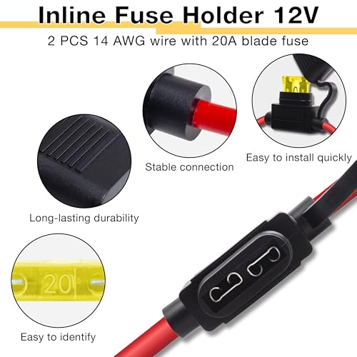 ecocstm 2 PCS Inline Fuse Holders 12V, 14 AWG Car Gauge Inline Fuses, Waterproof Fuse Holder with 20A ATC/ATO Standard Blade Fuses for Automotive, Marine, Golf Cart Lighting, Electrical Circuits - size: 2 PCS 14AWG