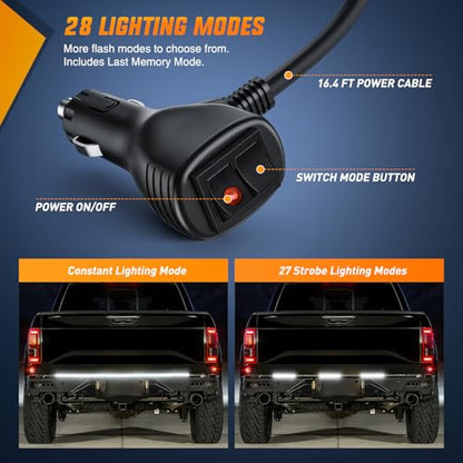 Nilight 60 Inch Truck Tailgate Strobe Light Strip Tail Emergency Bar Rear Window Warning Lamp Ultra-Bright Double Row 360 LED for Pickup Trailers Construction Vehicles Car SUV, White - color: 60" Tailgte Strobe White
