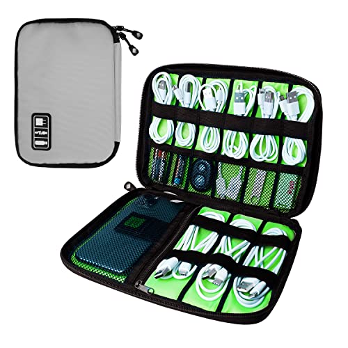 Lcsmaokin Electronics Organizer Travel Case,Electronic Accessories Storage Bag,Portable Waterproof Cable Organizer Bag,Travel Cord Organizer Bags for Small Charging Cord Storage,SD Card-Grey Green - color: C-Grey-Green, size: Single Layer