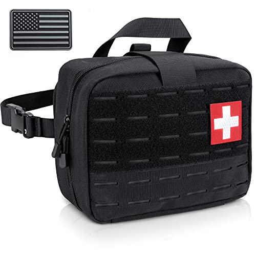 LIVANS Tactical Molle Medical Pouch - Upgraded Size, Large Capacity IFAK Pouch with Detachable Quick Release and Headrest Mount, Includes Flag and Cross Patch - color: Black