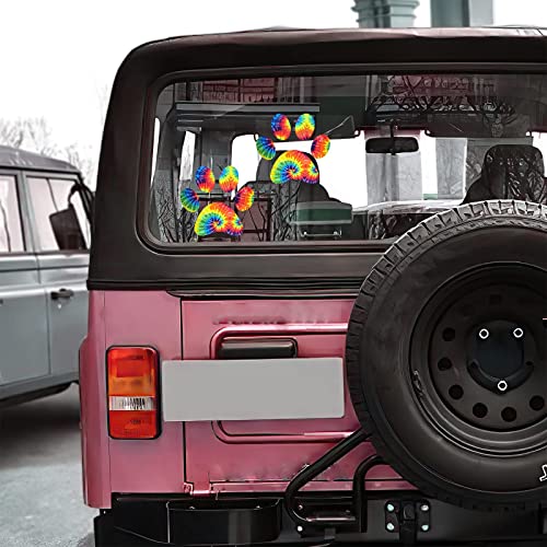 2 Pack 5.1" Rainbow Tie Dye Cat Dog Pawprint, Reflective Vinyl Car Decals Stickers Van Trucks Women Men Motorcycle Laptop Decals Skateboard Bike Bumper Window - color: Paw-2