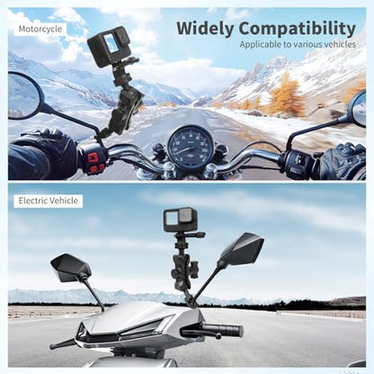 Bike Motorcycle Camera Mount Bundle Kit, 1/4 Screw & Tripod Mount Adapter, 360°Swiveling Ball Head Base -Rotating Ball Head Clamp Arm for lnsta36o X5/X4/X3/X2, Rearview Mirror(0.39“) 75014 - style: 10MM Rearview mirror
