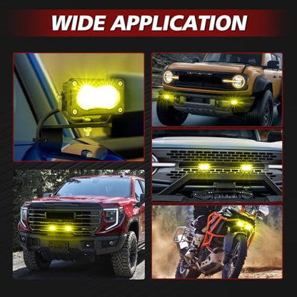 3 Inch LED Pod Lights Yellow 2PCS Off Road Driving Fog Light Pods Spot Flood Combo LED Cube Work Light Backup Bumper Light Bar for Truck Pickup UTV ATV SUV Boat 4x4 - color: Yellow Combo