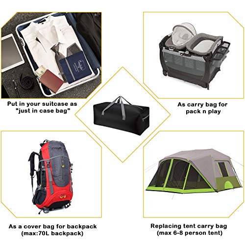 iFARADAY 2 Packs Foldable Duffel Bag 30" / 75L Lightweight with Water Rresistant for Travel - color: Black-75L-2 Pack