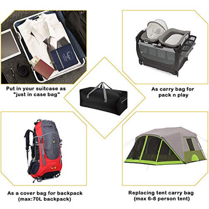 iFARADAY 2 Packs Foldable Duffel Bag 30" / 75L Lightweight with Water Rresistant for Travel - color: Black-75L-2 Pack