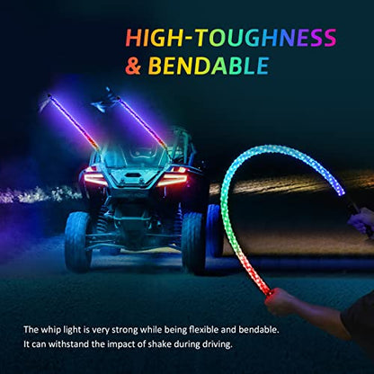 Ehaho 1 Pack 4FT Whip Lights,LED Whip Light with App & Remote Control, Spiral RGB Chasing Lighted Whips with Rocker Switch, Music Whip Light for UTV ATV Polaris RZR Can-Am SXS Truck - size: 4FT / (Pack of 1)