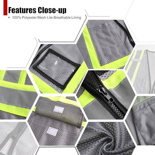 Reflective Safety Vest for Men Women Hi Vis Vest with Pockets High Visibility Vest Mesh Construction Vests Meets ANSI/ISEA Standards (Grey-33, Medium) - color: Grey-33, size: Medium