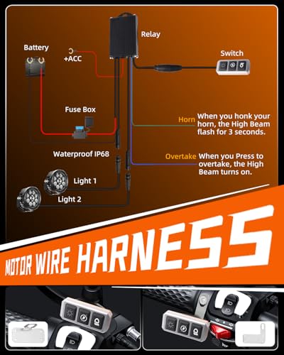 CO LIGHT 4.5 Inch Motorcycle Fog Lights 120W White/Yellow Auxiliary Lights with Hilo Beam Amber DRL LED Pod Lights with Amber Cover and Wiring Harness for Motorcycle ATV UTV Night Riding ADV Touring - color: D040