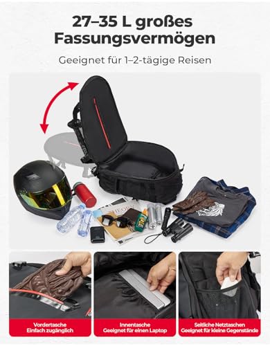 KEMIMOTO Motorcycle Helmet Backpack, 35L Storage Bag with Expandable Hidden Net for Full Face Helmet, Riding & Daily Commute Gift for Men - size: 35L