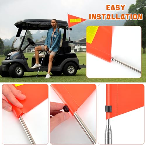 Golf Cart Flag 8.6 x 11.8 Inches Orange Safety Flag with Reflective Strips and PVC Flagpole - color: Orange