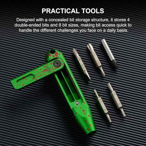OKNIFE Otacle D1 6061 Aluminum EDC Multi-Bit Pocket Screwdriver, 8 in 1 Magnetic Mini Screwdriver Repair Multitool for Computer Eyeglasses Daily Home Improvement D1 (Zombie Green) - color: Zombie Green