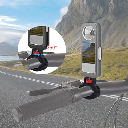 Aluminum Handlebar Mount for Gopro,Insta360,DJI Osmo,Akaso & Fill Light.360°Rotary Camera Mount w/Side Reinforcement & Anti-Reverse for Motorcycles & Bikes