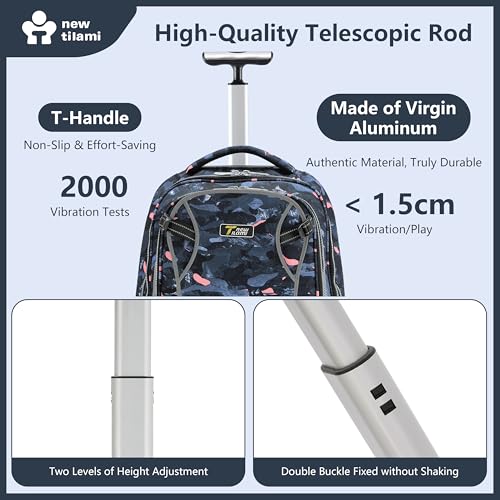 NEW TILAMI 20" Rolling Backpack for Teens Adults, Climbing Stairs Waterproof Backpack with Wheels for School Business Trave Camping with Laptop Compartment, Fit 17 Inch Laptop, Grey Stone - color: Grey Stone