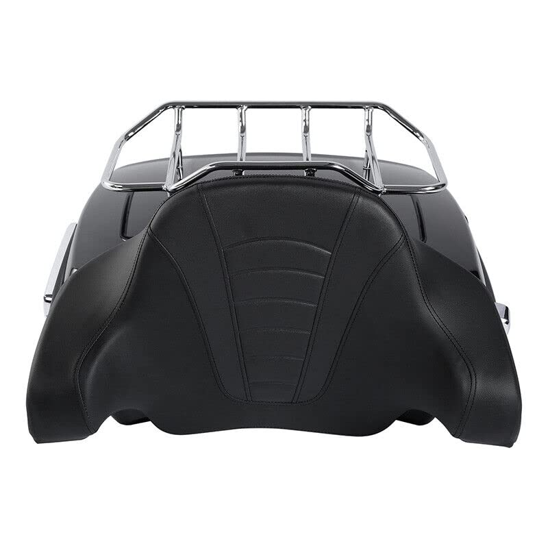 TCMT Chopped Motorcycle Trunk Box Backrest Mounting Luggage Rack Fit For Harley Touring 1997-2008 Road King Road Street Electra Glide Pack - color: Set B3 Chrome Latches#Black Rack