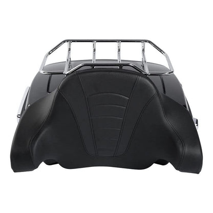 TCMT Chopped Motorcycle Trunk Box Backrest Mounting Luggage Rack Fit For Harley Touring 1997-2008 Road King Road Street Electra Glide Pack - color: Set B3 Chrome Latches#Black Rack