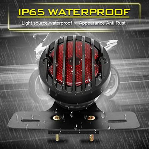 KATUR 1PCS Motofans Black Round Metal Motorcycle Tail Brake Light Compatible with Harley Bobber Chopper Custom April IA Mana