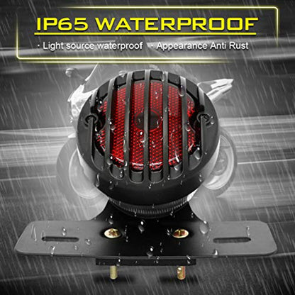 KATUR 1PCS Motofans Black Round Metal Motorcycle Tail Brake Light Compatible with Harley Bobber Chopper Custom April IA Mana