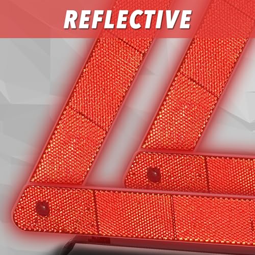 CARTMAN 3 Pack Warning Triangle Reflective Warning Road Safety Triangle Kit with Reinforced Cross Base and Carrying Case - size: Cross Base