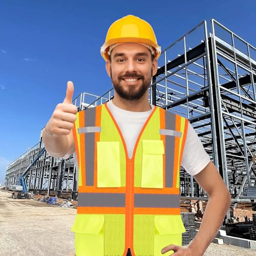 Safety Vest with Pockets - High Visibility Reflective Mesh Vest for Men & Women - color: Yellow, size: Large