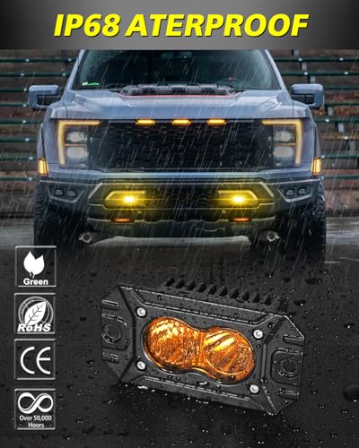 Amber Flush Mount LED Pods, AKD Part CREE LED Flush Bumper Lights 40W Spot Flood Combo Offroad Driving Light Amber LED Fog Chase Lights Pods for Trucks Pickup SUV UTV ATV - color: Amber Flush
