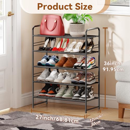 Simple Shoe Rack, 5 Tier Heavy Duty Metal Shoe Shelf 27 Inch Wide, Black - color: Black, size: 5 Tier(27 Inch)