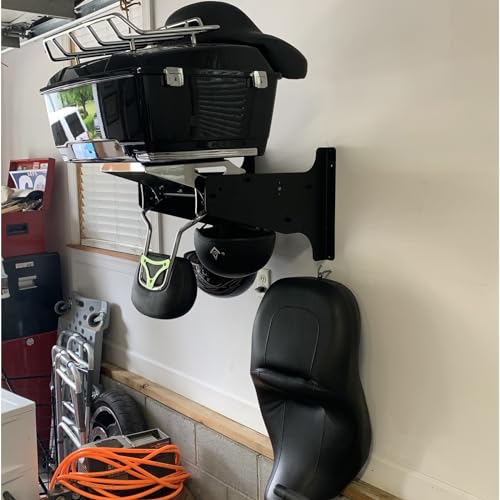 Wall Mount Storage Rack w/Helmet Hanger Stand for Harley Davidson Sissy Bar & Luggage Rack, Mounting Storage Rack for Road Glide/Street Glide/Road King/Electra CVO and Indian