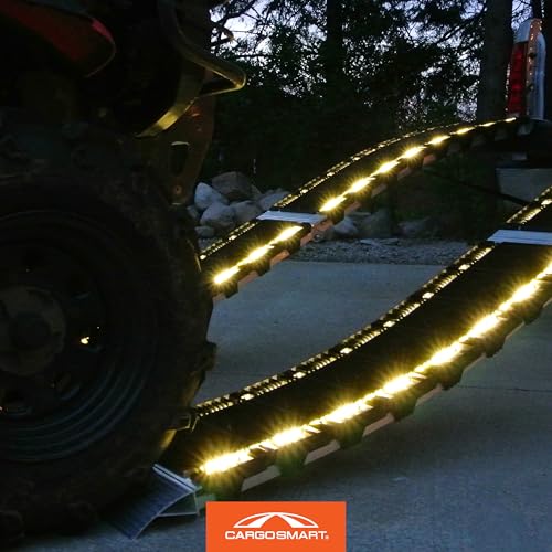 CargoSmart LED Hybrid S-Curve Centerfold Loading Ramp, 1 Pack — 1,500lb Per Pair Capacity, 12” W x 90” L — Aluminum Ramp with Built-in LED Lights, Load/Unload Lawn Equipment, Motorcycles, ATVs & More - style: 1 Folding S-Curve Ramp & LED Lights