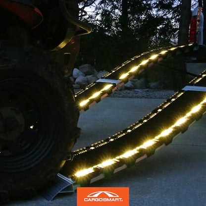 CargoSmart LED Hybrid S-Curve Centerfold Loading Ramp, 1 Pack — 1,500lb Per Pair Capacity, 12” W x 90” L — Aluminum Ramp with Built-in LED Lights, Load/Unload Lawn Equipment, Motorcycles, ATVs & More - style: 1 Folding S-Curve Ramp & LED Lights