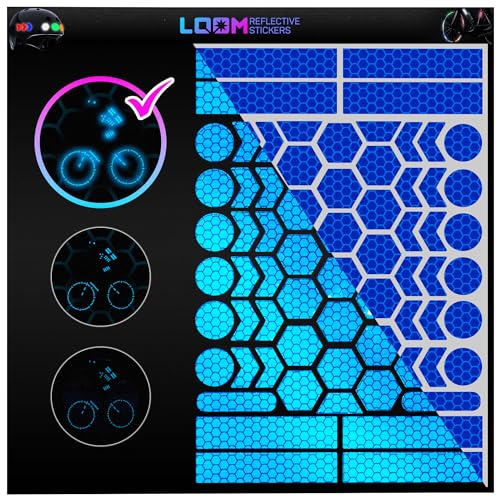 LOOM Reflective Stickers | 67pc Brilliant Blu | Reflective Stickers for Helmet, Bike, Motorcycle, Hard Hat | Waterproof Reflectors for Car, Trailer | Bike Reflectors for Night Riding - color: Brilliant-blue