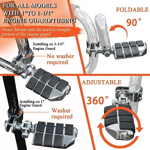 FOVPLUE 1",1.25"Highway Footpegs, Adjustable Highway Peg w/Clamp for Harley Touring Softail Dyna Sportster models w/25mm-32mm Engine Guard/Tubing, CHROME#2 - color: Chrome For Lion Paw Style