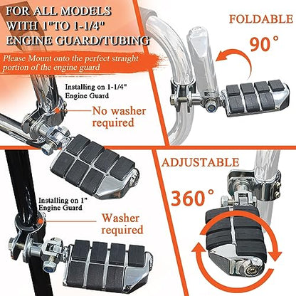 FOVPLUE 1",1.25"Highway Footpegs, Adjustable Highway Peg w/Clamp for Harley Touring Softail Dyna Sportster models w/25mm-32mm Engine Guard/Tubing, CHROME#2 - color: Chrome For Lion Paw Style