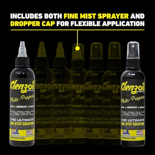 Clenzoil Multi-Purpose CLP Lubricant - 3-in-1 Oil - for Garage Door, Bike Chain, Guns & More - Bicycle & Motorcycle Use - Dropper & Spray Bottle - 4 oz