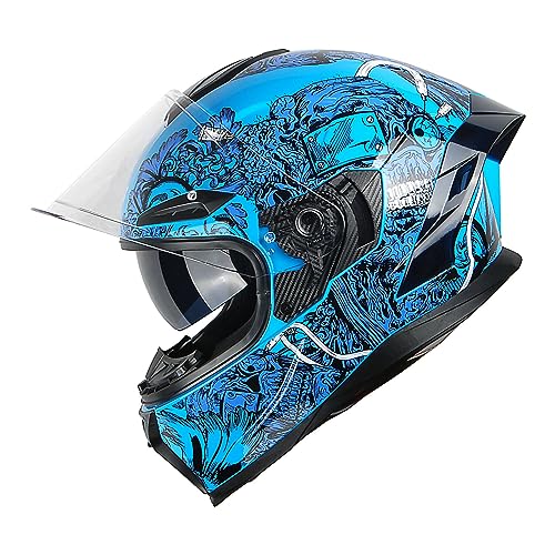 1Storm Motorcycle Full Face Helmet DOT Adults Street Bike Dual Visor Sun Inner Shield HJAH15: Ghost Blue - color: Ghost Blue, size: X-Large