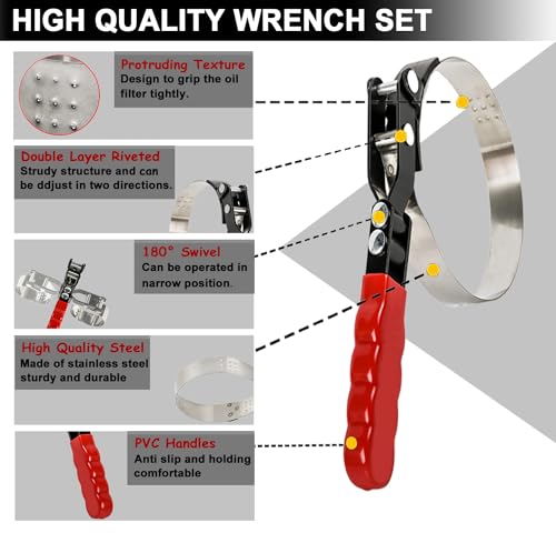10PCS Oil Filter Wrench Set, 9" & 12" Oil Filter Pliers, 3 Jaw Oil Filter Wrench Tool with Oil Funnel for Oil Change Adjustable From 1-3/4" to 6"