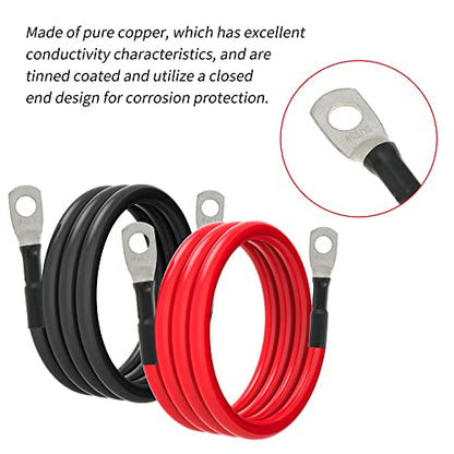 6 AWG Battery Cables 6 Gauge Battery Power Inverter Cable with 5/16 Inch Tinned Copper Lugs Both Ends for Solar Marine Boat RV Car Motorcycle 2 pcs (3FT) - size: 3FT