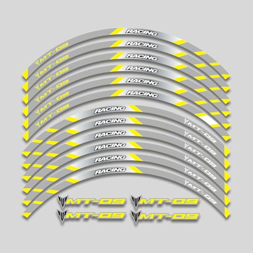 For Yamaha MT09 MT-09 Motorcycles Accessories Thick Edge Outer Front and Rear Rim Wheel Reflective Decal Sticker Magnet Strip Tape (B Yellow,12) - color: B Yellow
