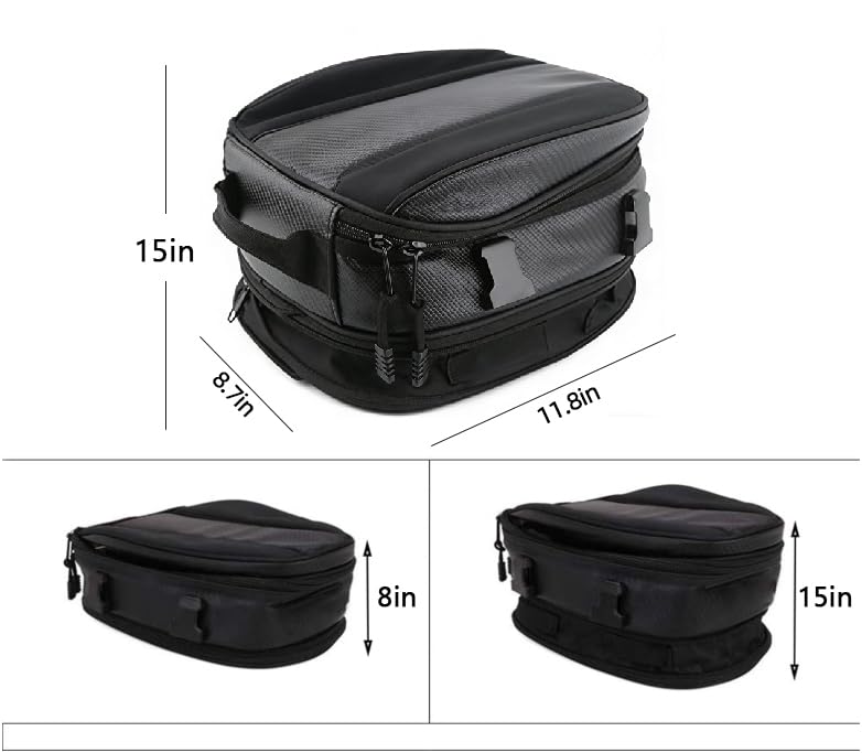 E-riding Motorcycle Tail Bag, Motorbike Saddlebags, Waterproof Rear Seat Bike Backpack, Multifunctional Luggage Suitcase, PU Leather Sport Bags, 15 L (Black)