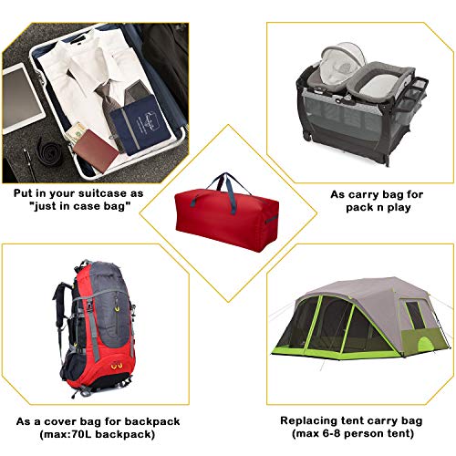 iFARADAY 2 Packs Foldable Duffel Bag 30" / 75L Lightweight with Water Rresistant for Travel - color: Red- 2PCS