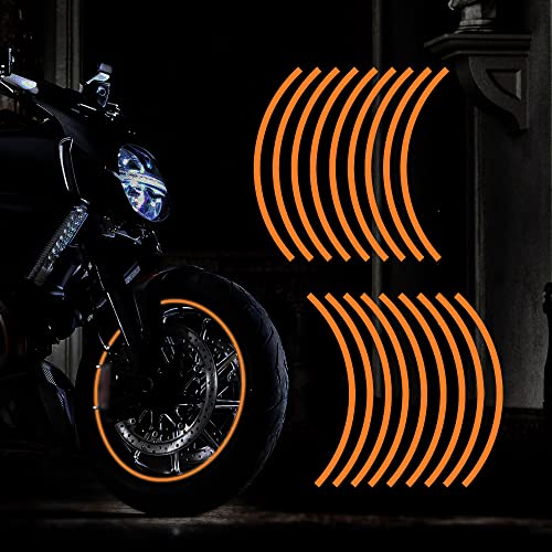 TOMALL 16''-17" Reflective Wheel Rim Stripe Decal for Motorcycle, Car, Cycling, Bike - Night Safety Decoration, Universal Rim Reflective Stickers (Orange) - color: Orange