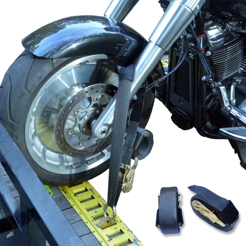 Motorcycle Tie Down Straps (2 Pack) - 10k lb Web Break Strength 2'' x 10' Super Heavy Duty Endless Tie Downs with Cordura & Ratchet Strap (Black) - color: Black