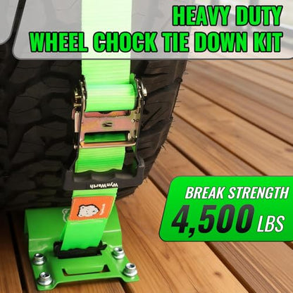 Wheel Chock Tie Down Straps kit for Trailers, E-Track Heavy-Duty Wheel Tie-Down Set for Lawn UTV ATVs, SUV,Mowers and Tractors – 4500 lbs Break Strength, 4-Pack 2in x 8ft,Green - color: Green, 4 Pack