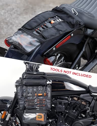 KEMIMOTO Motorcycle Tool Bag - Handlebar Kit Roll Up Organizer With Elastic Loops Pockets - Sturdy Pouch for Softail Dyna Sportster - Tools Not Included