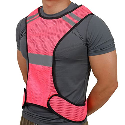 TCCFCCT Reflective Running Vest, High Visibility Running Gear with Large Pocket - color: 2 Pack Mesh Pink