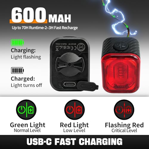 NineLeaf Bike Back Light Rechargeable,Bicycle Tail Light, Brake Sensing Rear Lights,Auto On/Off,IP66 Waterproof,USB Rechargeable,4 Mode,2Installations Ultra Bright LED Warning Back Bicycle Flashlight
