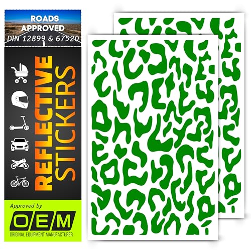 DIN 67520 Leopard Skin reflectors Reflective Tape Stickers Waterproof Cars Motorcycle Fire Helmet Rims Bicycle Decals Vehicles Mailbox Numbers Made with ORA FOL 5600 Material (Black, 144Pcs) (Green) - color: Green