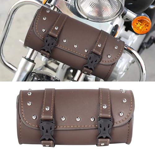 Motorcycle Cruiser Tool Bag Fork Front Fork Bag Waterproof Handlebar Motorcycle Saddlebag Fit for Honda Suzuki Yamaha (Brown)
